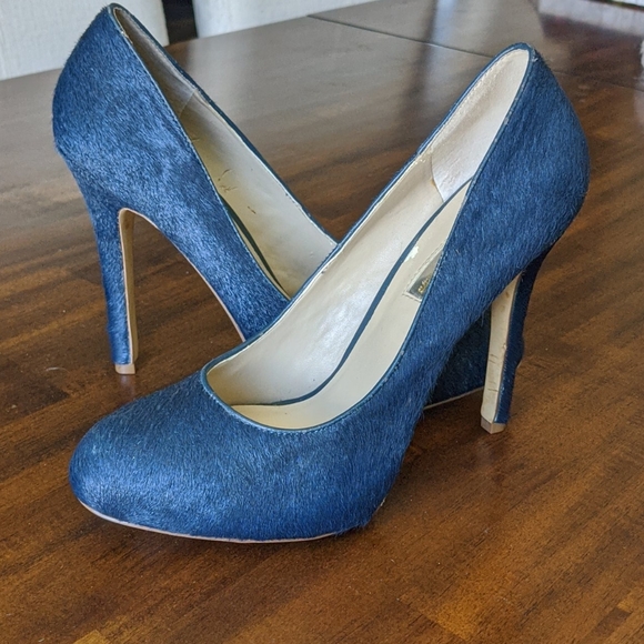 INC Blue Denim Calf Fur Heels 7.5 - Picture 6 of 8